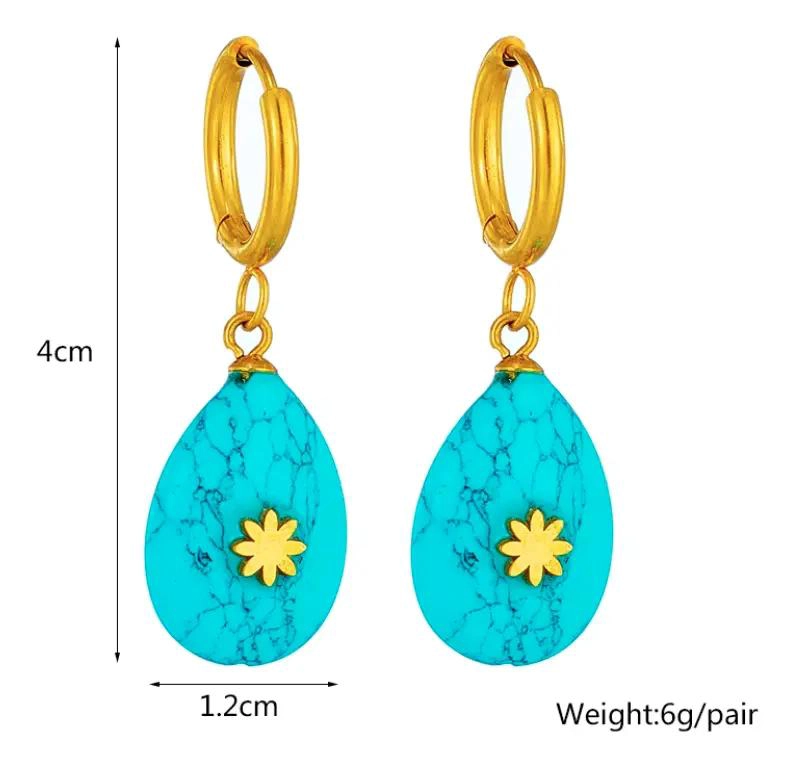 AROS COLGANTES CON PIEDRA TURQUESA ESTILO BOHO EN ACERO INOXIDABLE - 4