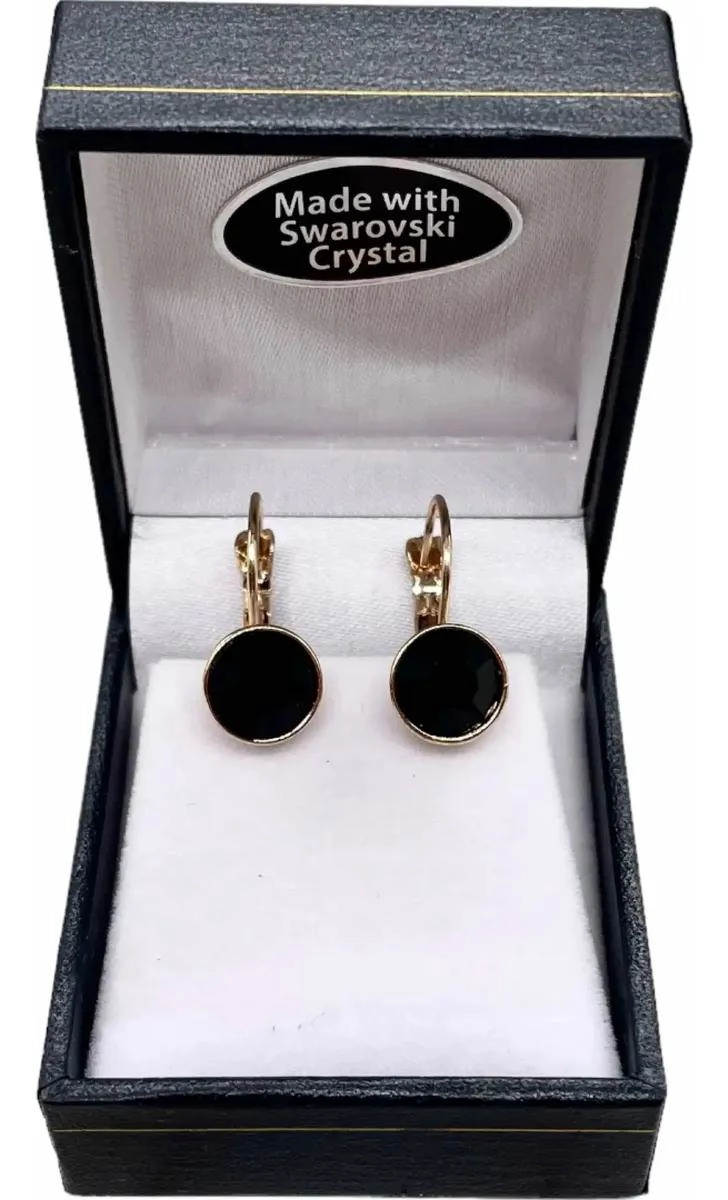 AROS CON CRISTALES NEGROS Y BAÑO EN ORO DE ALTA CALIDAD - 1
