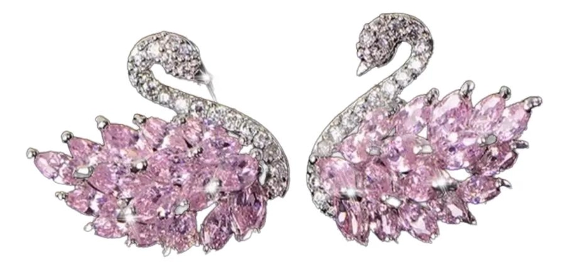 AROS DELICADOS CON DISEÑO DE CISNE EN TONO ROSADO ELEGANTE - 1