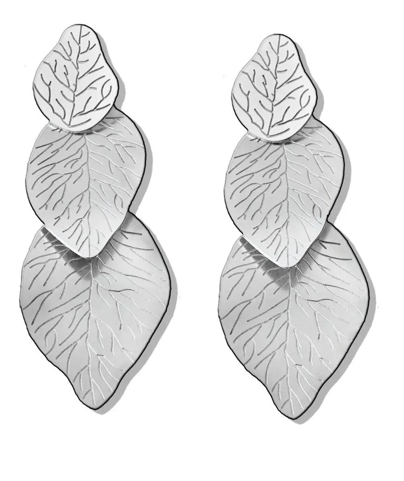 AROS DE PLATA FINA 925 CON DISEÑO DE HOJAS EN RELIEVE ELEGANTE - 1