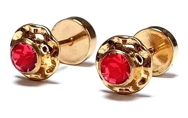 AROS PARA BEBE  NIÑA CON CIRCON ROJO Y LAMINADO EN ORO 18 K DE 6 MM - 1