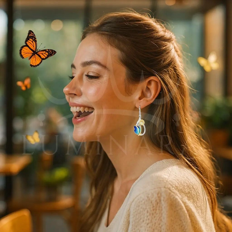 AROS DE PLATA 925 CON DISEÑO DE MARIPOSA, MARGARITA Y PERLA - 2