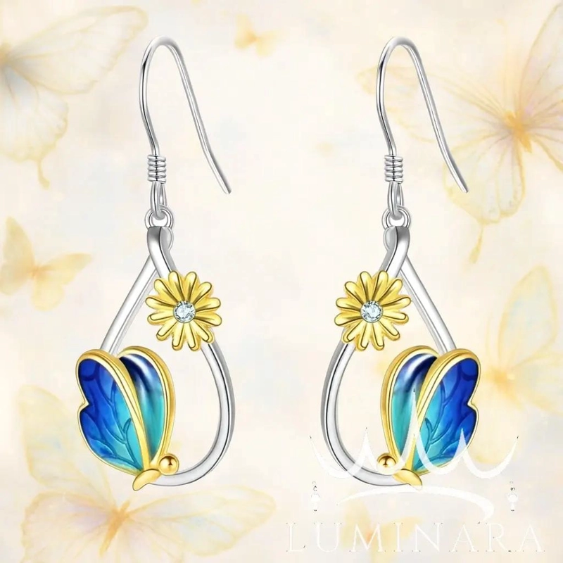 AROS DE PLATA 925 CON DISEÑO DE MARIPOSA, MARGARITA Y PERLA - 4