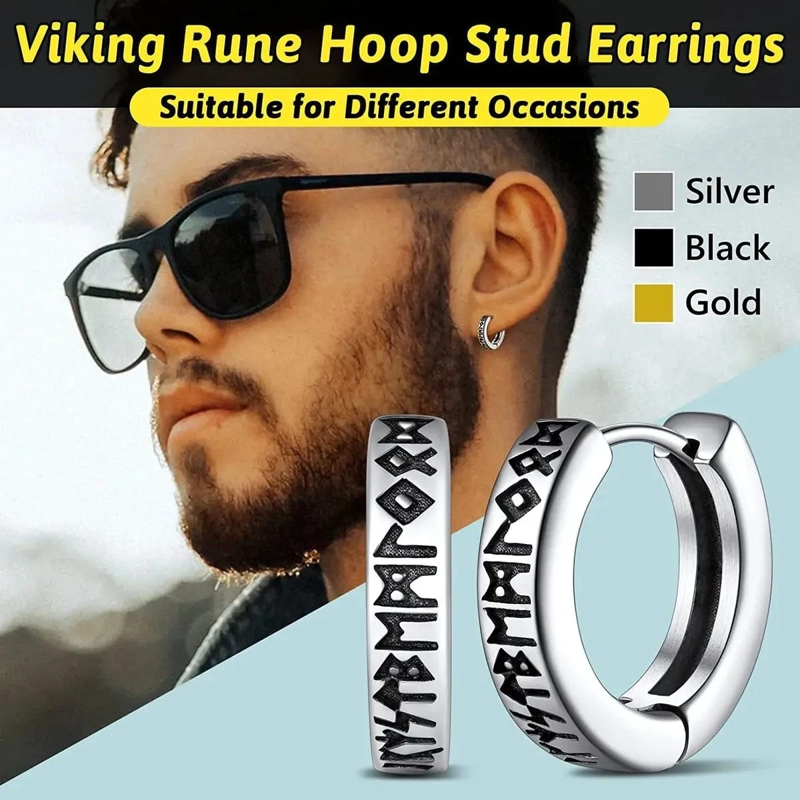SET DE 8 ARETES DE ACERO INOXIDABLE CON DISEÑO VIKINGO - 3