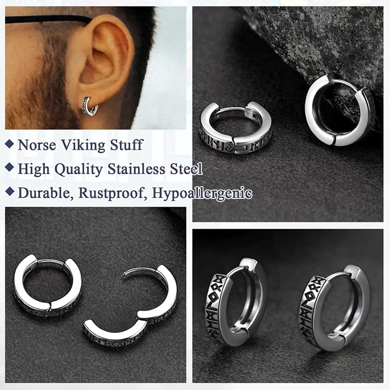 SET DE 8 ARETES DE ACERO INOXIDABLE CON DISEÑO VIKINGO - 4