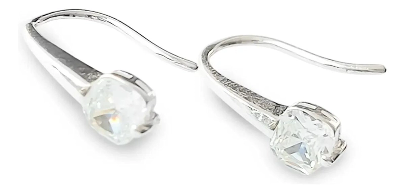 AROS DE GANCHO CON CIRCON CUADRADO BLANCO EN PLATA FINA 925 - 1