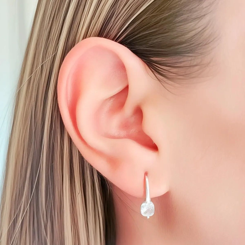 AROS DE GANCHO CON CIRCON CUADRADO BLANCO EN PLATA FINA 925 - 3