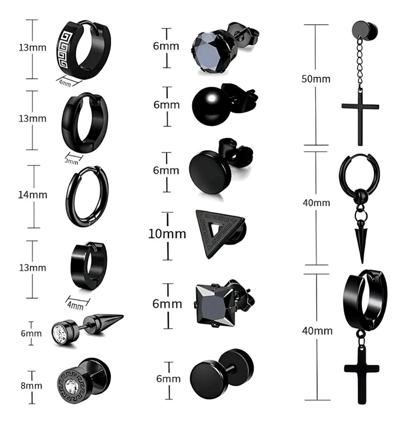 SET DE 15 PARES DE AROS COLGANTES PARA PIERCING Y OREJAS - 2