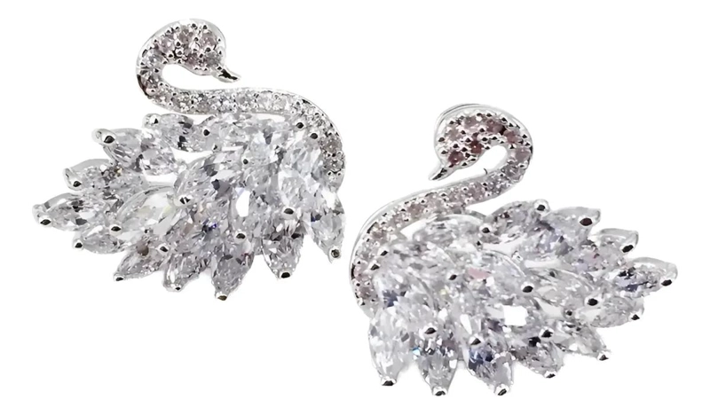 ARETES ELEGANTES CON DISEÑO DE CISNE EN COLOR BLANCO - 1