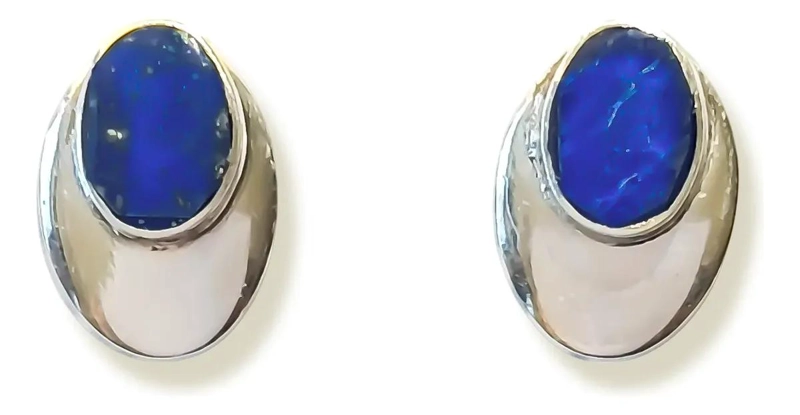 AROS OVALADOS CON LAPISLAZULI Y PLATA FINA 925 CONCAVOS - 1