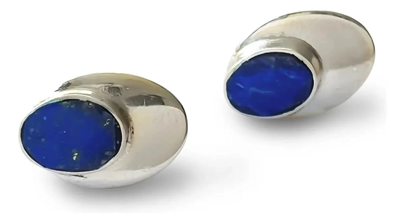 AROS OVALADOS CON LAPISLAZULI Y PLATA FINA 925 CONCAVOS - 2
