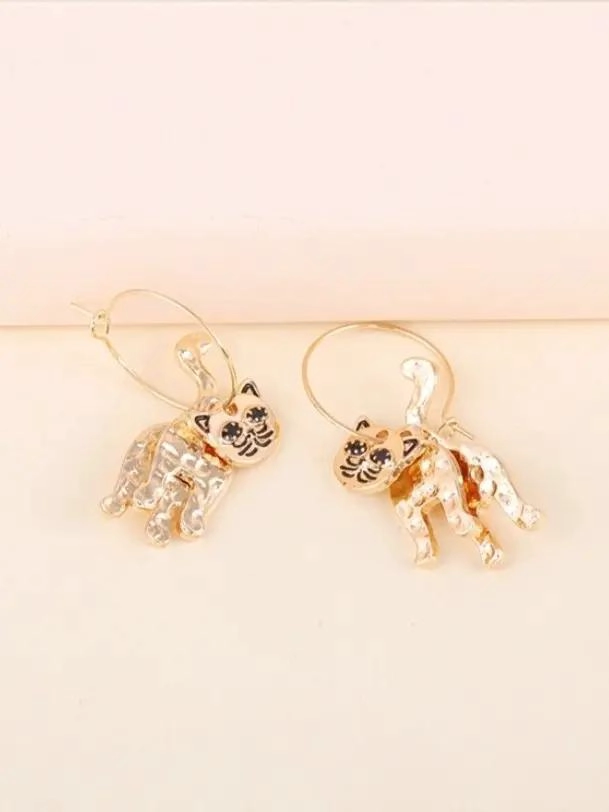 ARETES DORADOS CON DISEÑO DE GATO Y MOVIMIENTO - 3