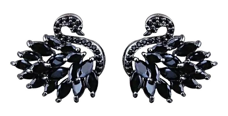 ARETES ELEGANTES CON DISEÑO DE CISNE EN COLOR NEGRO PARA MUJER - 1