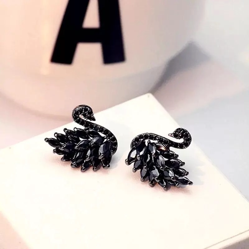 ARETES ELEGANTES CON DISEÑO DE CISNE EN COLOR NEGRO PARA MUJER - 2
