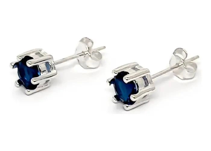 AROS DE PLATA FINA 925 CON CIRCONIA AZUL DE 6 MM - 1