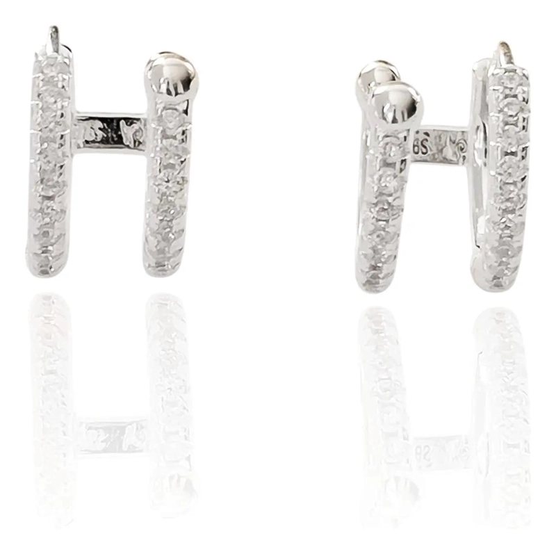 AROS ARGOLLA DOBLE CON CINTILLO Y CIRCON BLANCO EN PLATA FINA 925 - 2