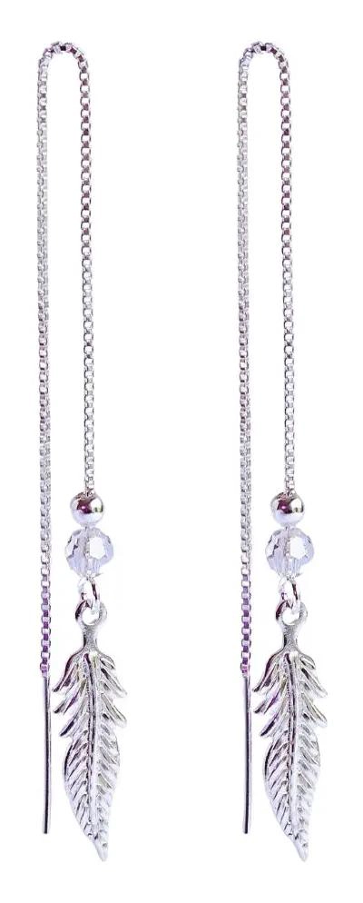 AROS DE PLATA 925 CON DISEÑO DE PLUMAS Y CRISTALES SWAROVSKI - 1
