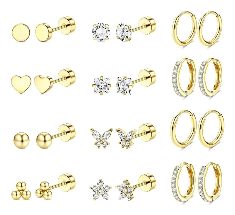 ARETES DE ORO 14K PARA MUJER ESTILO ARRACADAS Y PIERCING CARTILAGO - 1