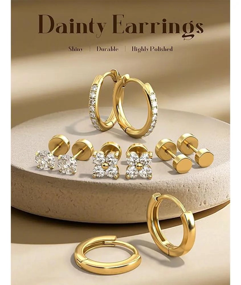 ARETES DE ORO 14K PARA MUJER ESTILO ARRACADAS Y PIERCING CARTILAGO - 2