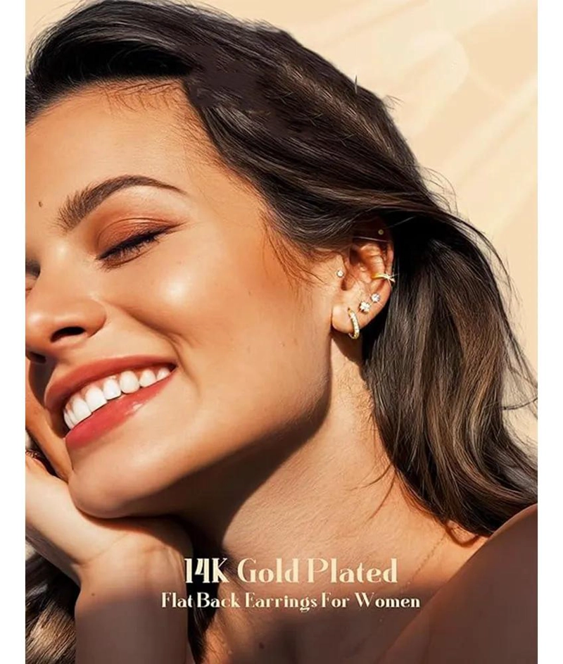 ARETES DE ORO 14K PARA MUJER ESTILO ARRACADAS Y PIERCING CARTILAGO - 3