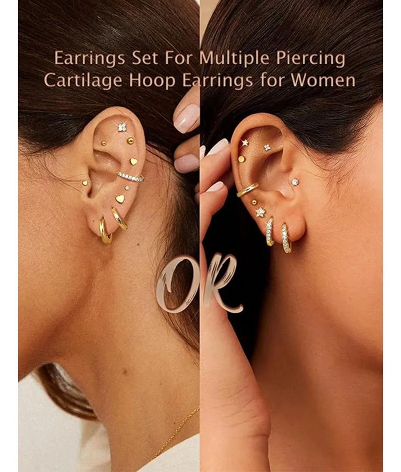 ARETES DE ORO 14K PARA MUJER ESTILO ARRACADAS Y PIERCING CARTILAGO - 4