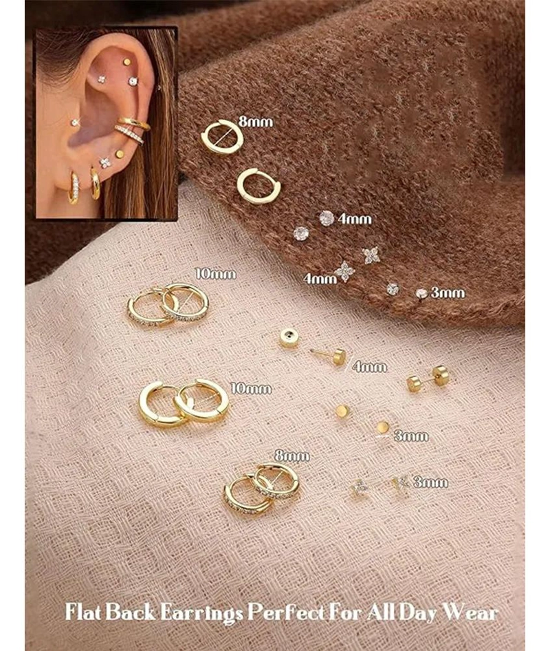 ARETES DE ORO 14K PARA MUJER ESTILO ARRACADAS Y PIERCING CARTILAGO - 5