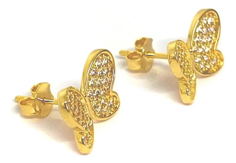 AROS CON DISEÑO DE MARIPOSA Y CIRCON BLANCO ENCHAPADO EN ORO 18K - 1
