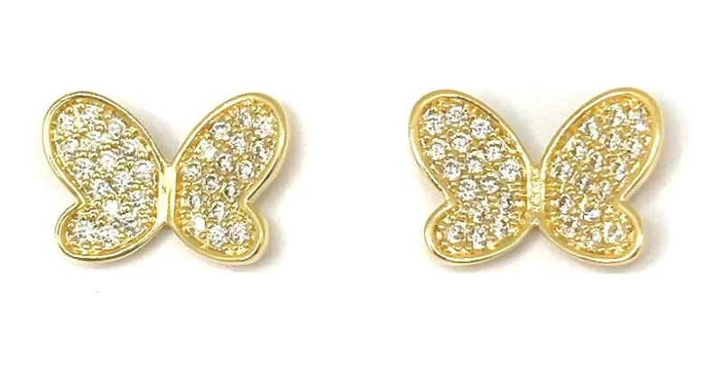 AROS CON DISEÑO DE MARIPOSA Y CIRCON BLANCO ENCHAPADO EN ORO 18K - 2