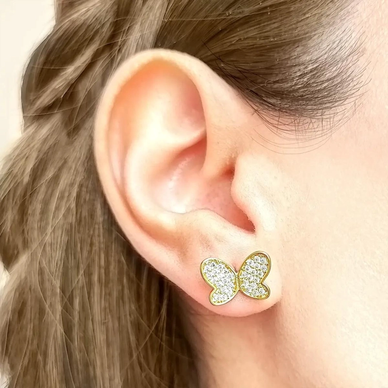 AROS CON DISEÑO DE MARIPOSA Y CIRCON BLANCO ENCHAPADO EN ORO 18K - 3
