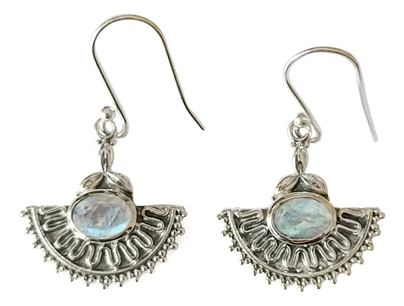 AROS ELEGANTES CON PIEDRA LUNA Y PLATA FINA 925 DE ALTA CALIDAD - 1