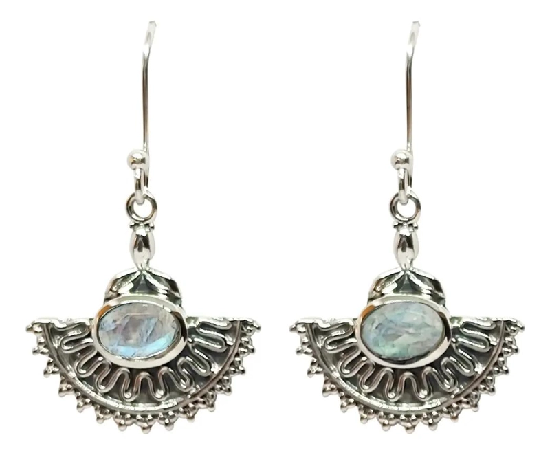 AROS ELEGANTES CON PIEDRA LUNA Y PLATA FINA 925 DE ALTA CALIDAD - 2