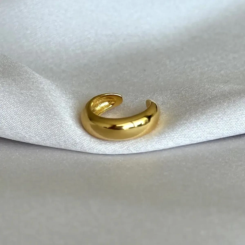 ARO GRUESO LISO DORADO CON CIERRE A PRESION EN PLATA 925 Y ORO 18K - 2