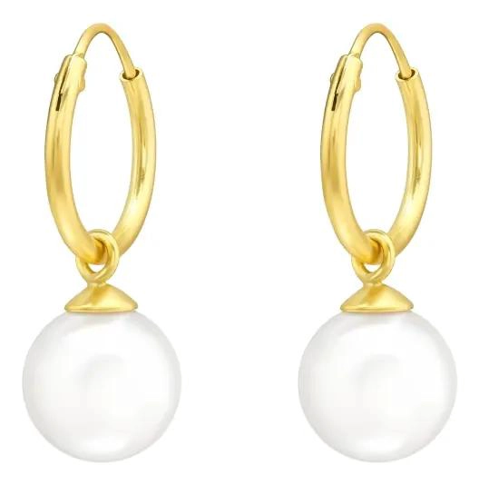 ARGOLLAS PEQUEÑAS DORADAS CON PERLAS COLGANTES Y BAÑO DE ORO - 1