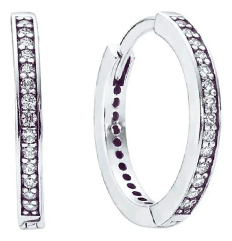 AROS DE PLATA 925 CON DISEÑO DE ARGOLLA Y CIRCONES PAVE  DE 18MM - 1