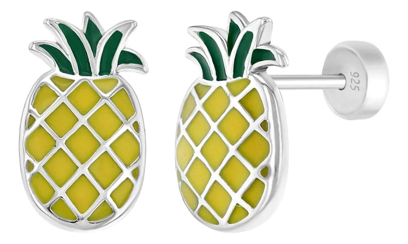 AROS ESMALTADOS CON DISEÑO DE PIÑA EN PLATA 925 PARA NIÑAS - 1