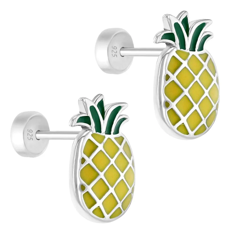 AROS ESMALTADOS CON DISEÑO DE PIÑA EN PLATA 925 PARA NIÑAS - 2