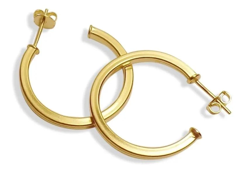 AROS ARGOLLAS TUBO CUADRADO DE 27MM CON BAÑO DE ORO 18K - 1