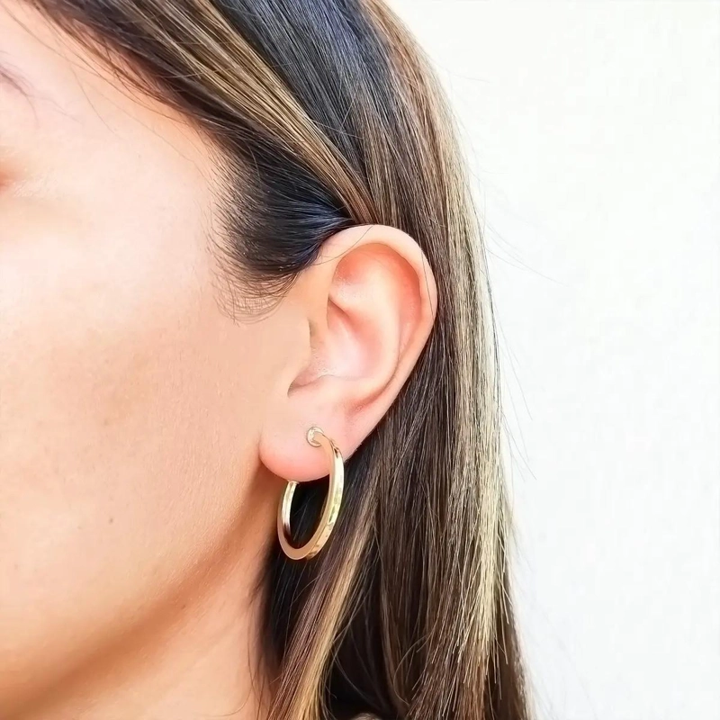 AROS ARGOLLAS TUBO CUADRADO DE 27MM CON BAÑO DE ORO 18K - 2
