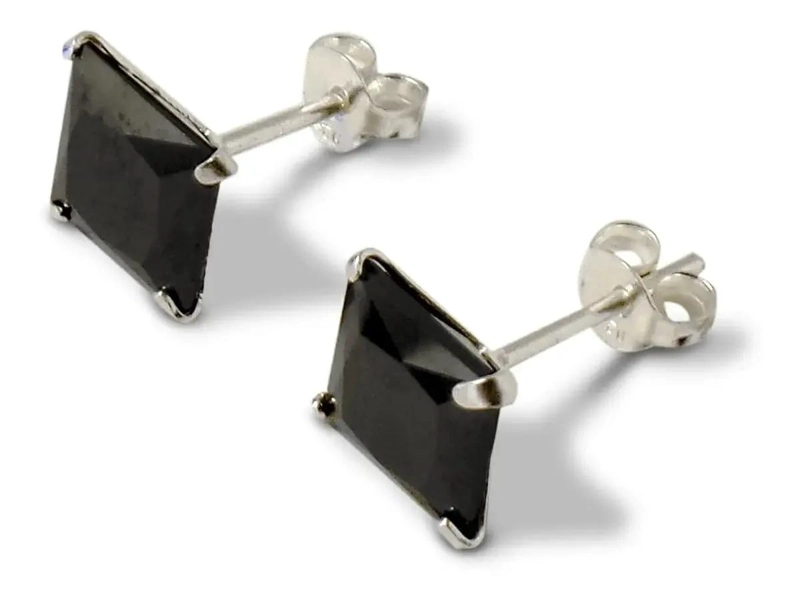 AROS CUADRADOS CON CIRCONIA NEGRA EN PLATA FINA DE ALTA CALIDAD - 1