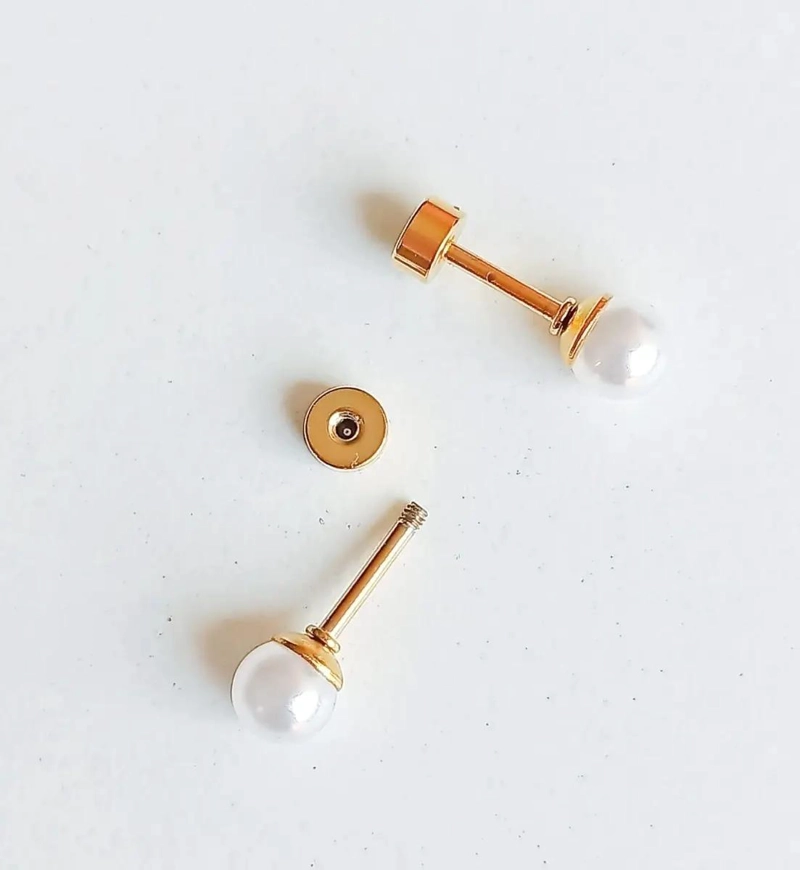 AROS DE PERLA DE 5MM PARA PIERCING HELIX CHAPADOS EN ORO 18K - 3