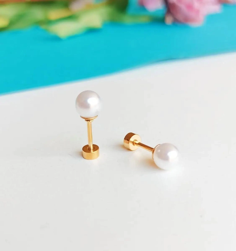 AROS DE PERLA DE 5MM PARA PIERCING HELIX CHAPADOS EN ORO 18K - 5