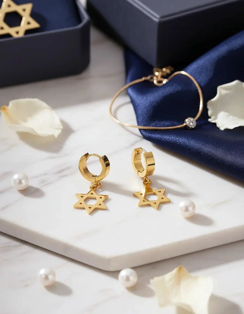 AROS COLGANTES CON DISEÑO DE ESTRELLA DE ACERO INOXIDABLE - 2