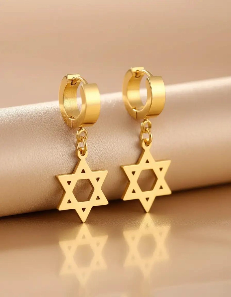 AROS COLGANTES CON DISEÑO DE ESTRELLA DE ACERO INOXIDABLE - 3