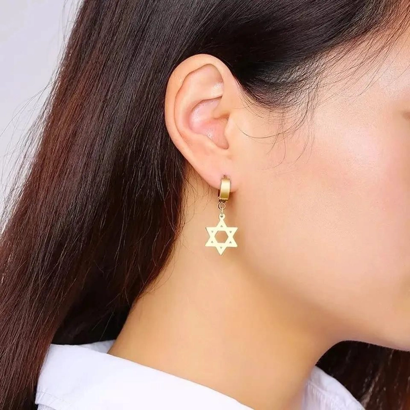 AROS COLGANTES CON DISEÑO DE ESTRELLA DE ACERO INOXIDABLE - 4