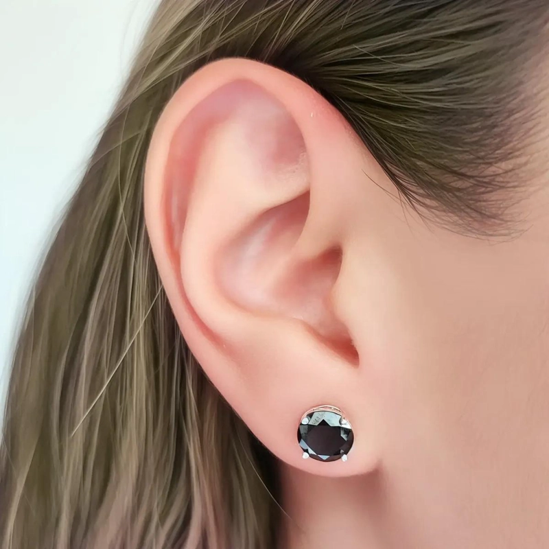 AROS DE PLATA FINA 925 CON CIRCON NEGRO Y DISEÑO DE GRIFAS DE 8MM - 3