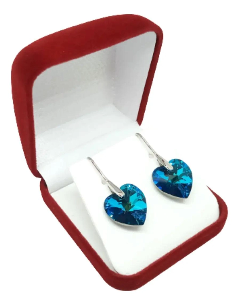 AROS DE PLATA 925 CON CRISTAL AZUL EN FORMA DE ROMBO - 3