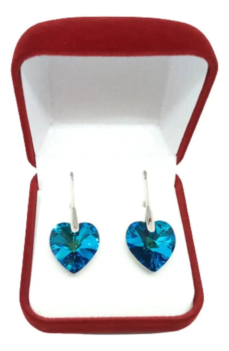 AROS DE PLATA 925 CON CRISTAL AZUL EN FORMA DE ROMBO - 4