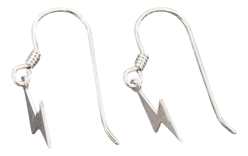 PAR DE AROS LARGOS CON DISEÑO DE RAYO EN PLATA 925 PARA MUJER Y HOMBRE - 1