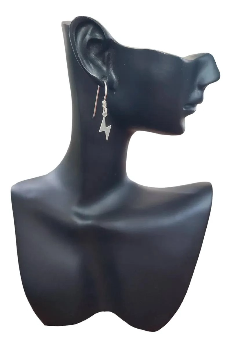 PAR DE AROS LARGOS CON DISEÑO DE RAYO EN PLATA 925 PARA MUJER Y HOMBRE - 2