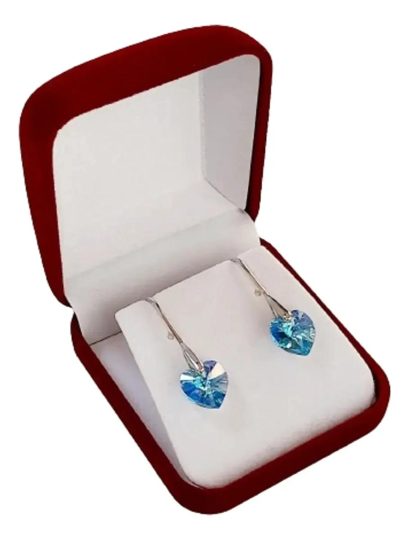 AROS DE PLATA 925 CON CRISTAL AGUAMARINA EN FORMA DE CORAZON - 1